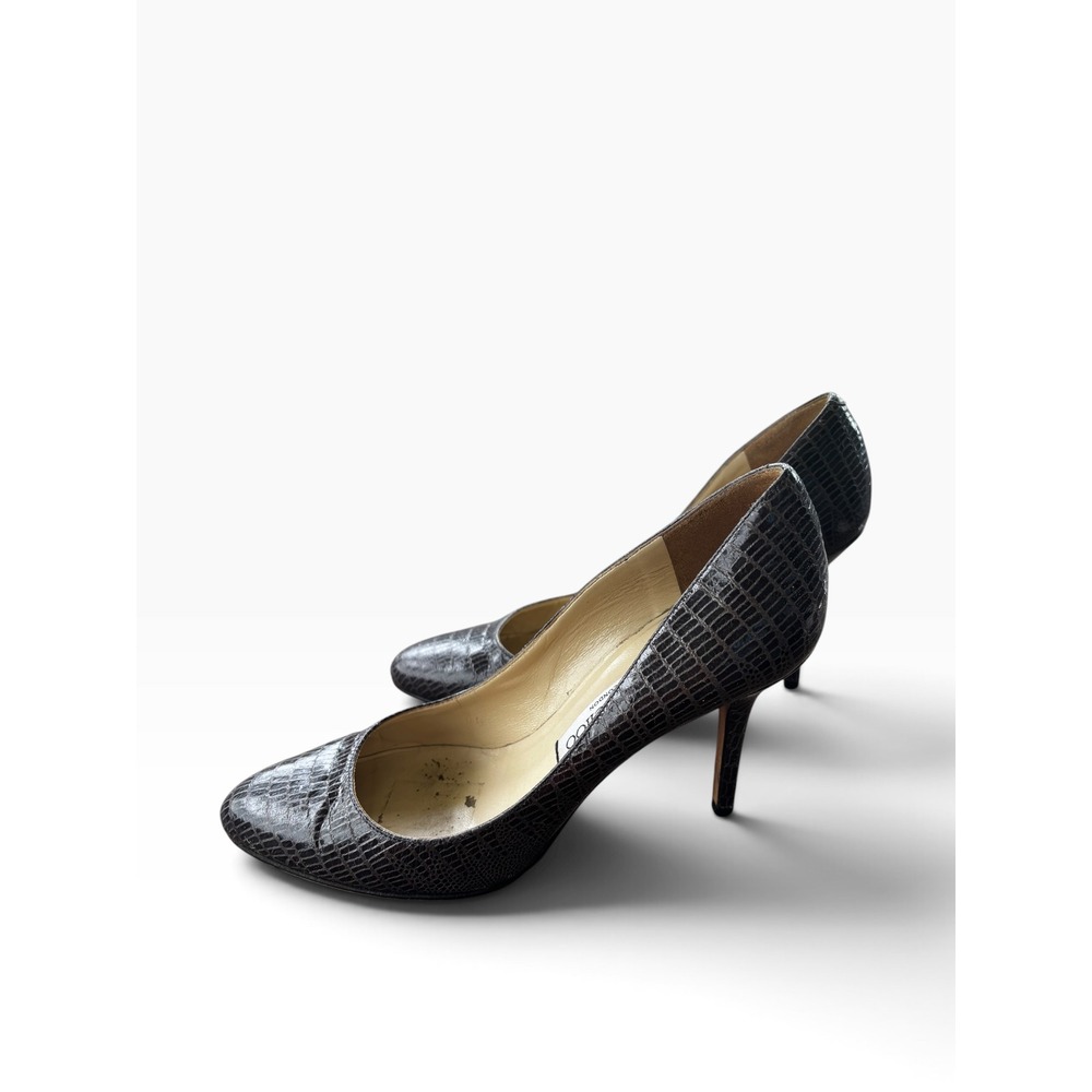 Vintage Y2K Jimmy Choo Pumps 38 7.5US Grey Lizard Embossed Leather Stiletto